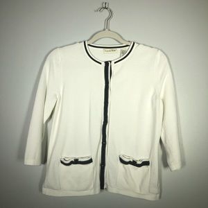 White Amanda Smith Cardigan with Black Trim (S)